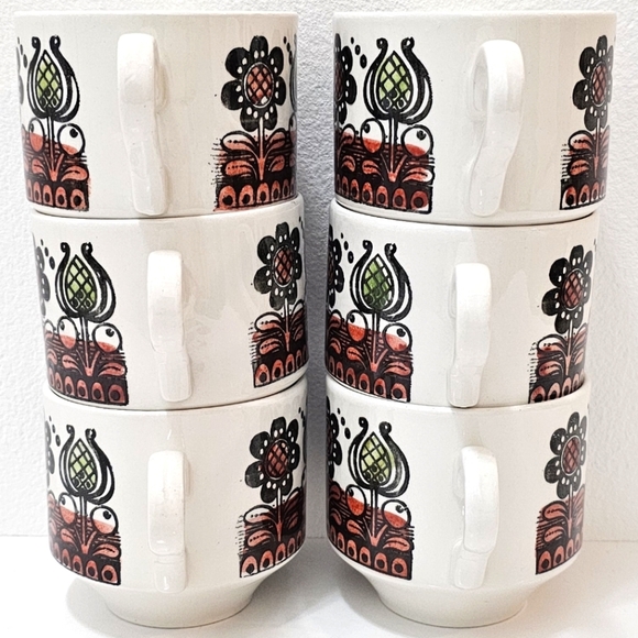 🇬🇧 Vintage Broadhurst Kathie Winkle "Romany" Tea Cup - Set of 6 - Picture 6 of 15